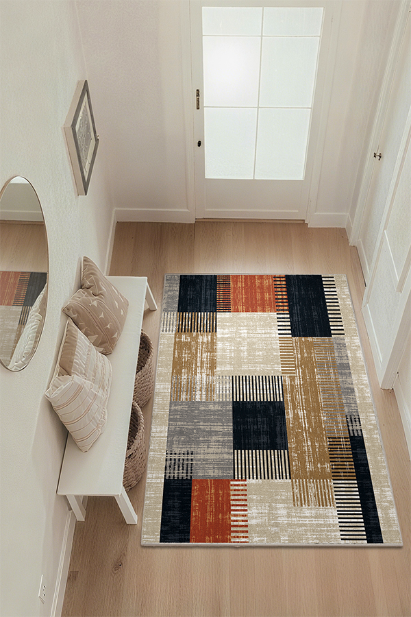 Artistic Colorful Geometric Patchwork Area Rug, Mid-Century, Rugsfun