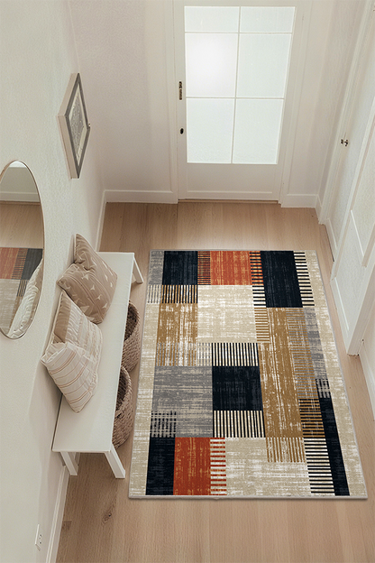 Artistic Colorful Geometric Patchwork Area Rug, Mid-Century, Rugsfun