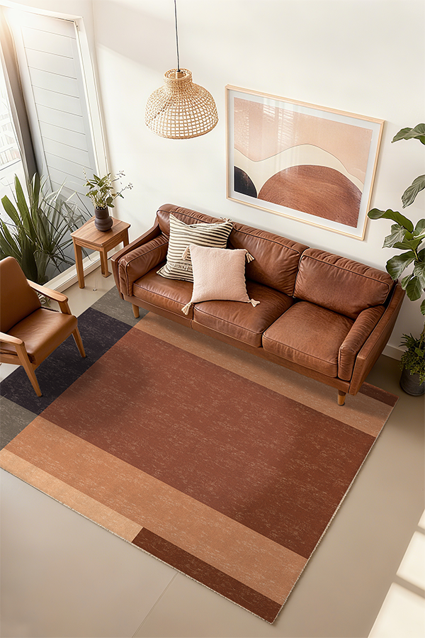 Pet-Friendly Brown Minimalist Wool Area Rug, Mid-Century, Rugsfun