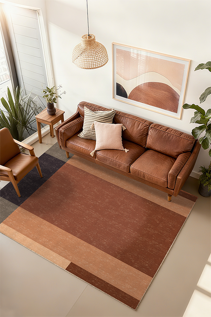 Pet-Friendly Brown Minimalist Wool Area Rug, Mid-Century, Rugsfun