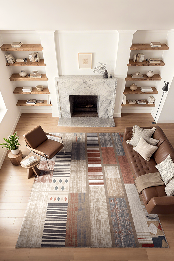 Non-Slip Multicolor Geometric Block Area Rug, Mid-Century Retro, Rugsfun