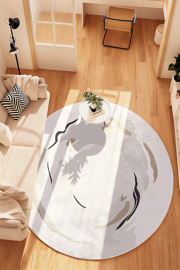 Artistic Ivory Ink-Wash Round Rug, French Cream Style, Rugsfun