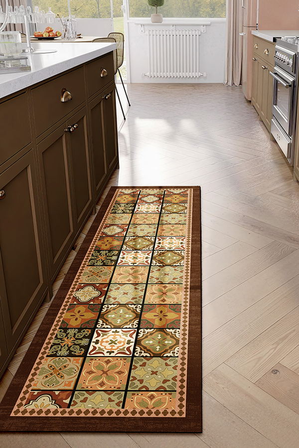 Waterproof Multicolor Maillard Kitchen Rug Runner, Mid-Century American, Rugsfun