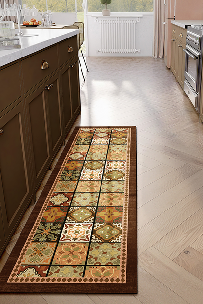 Waterproof Multicolor Maillard Kitchen Rug Runner, Mid-Century American, Rugsfun