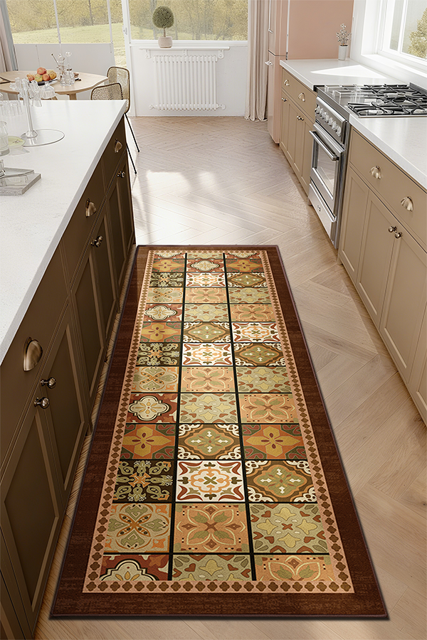 Waterproof Multicolor Maillard Kitchen Rug Runner, Mid-Century American, Rugsfun