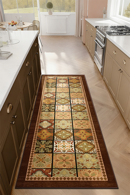 Waterproof Multicolor Maillard Kitchen Rug Runner, Mid-Century American, Rugsfun