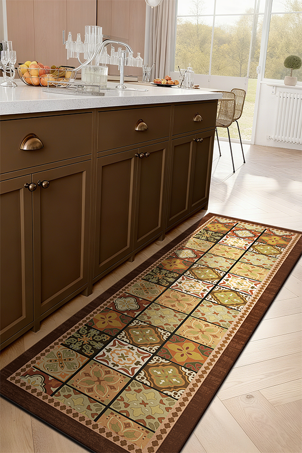 Waterproof Multicolor Maillard Kitchen Rug Runner, Mid-Century American, Rugsfun
