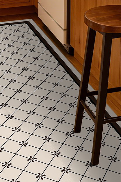 Artistic Brown-White Diamond Flower Kitchen Rug Runner, Retro Luxury, Rugsfun