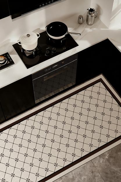 Artistic Brown-White Diamond Flower Kitchen Rug Runner, Retro Luxury, Rugsfun