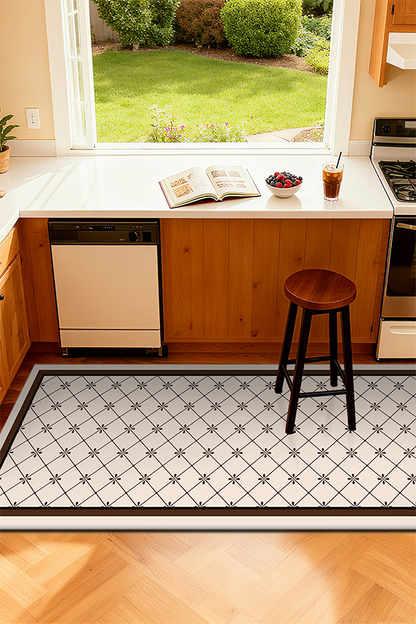 Artistic Brown-White Diamond Flower Kitchen Rug Runner, Retro Luxury, Rugsfun