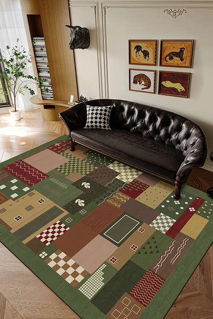 Pet-Friendly Multicolor Patterned Area Rug, Mid-Century Modern, Rugsfun