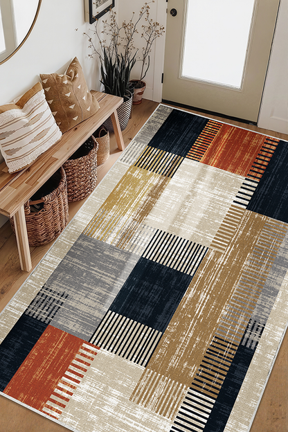 Artistic Colorful Geometric Patchwork Area Rug, Mid-Century, Rugsfun