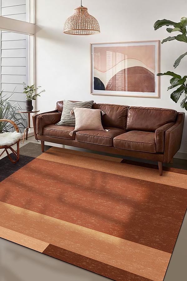 Pet-Friendly Brown Minimalist Wool Area Rug, Mid-Century, Rugsfun