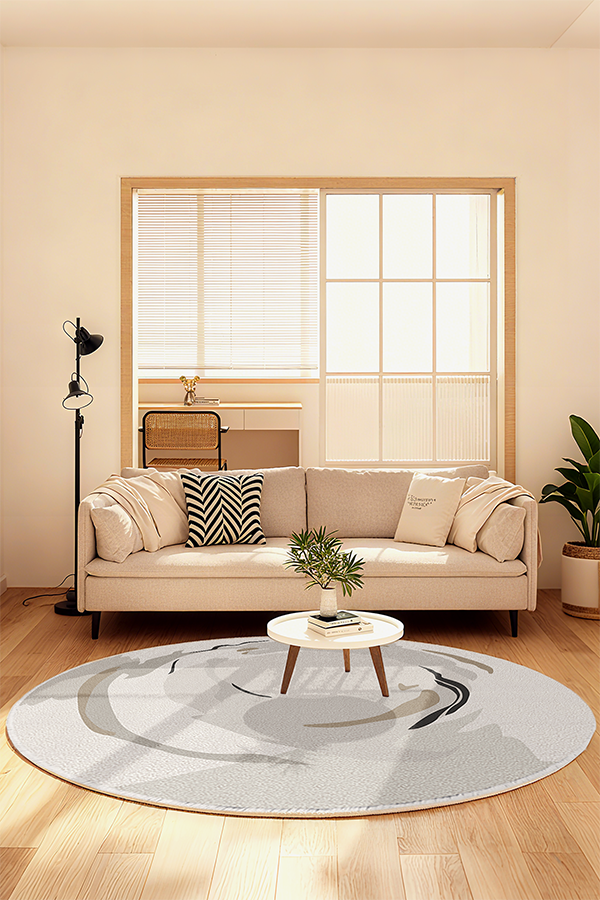 Artistic Ivory Ink-Wash Round Rug, French Cream Style, Rugsfun