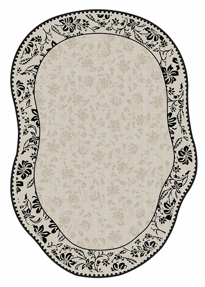 Waterproof Black-White Pattern Irregular Area Rug, French Cream Style, Rugsfun
