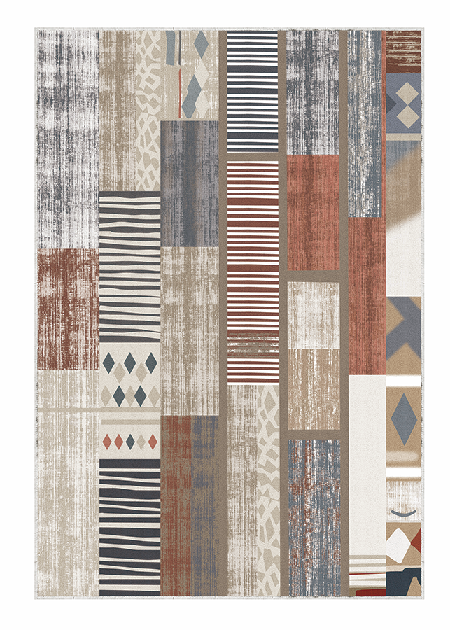 Non-Slip Multicolor Geometric Block Area Rug, Mid-Century Retro, Rugsfun