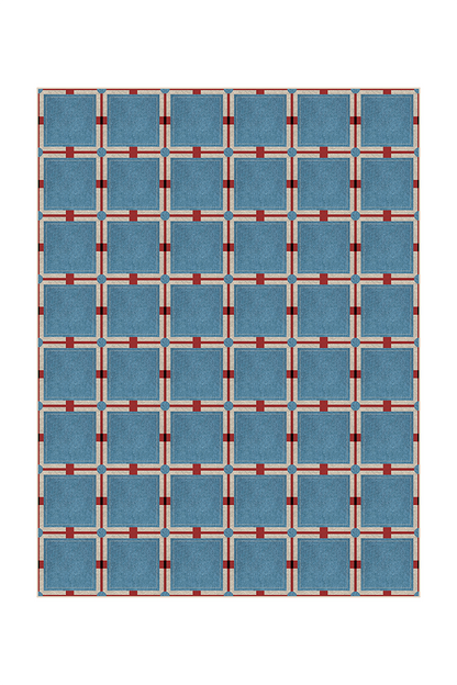 Non-Slip Blue Checkerboard Area Rug, Mid-Century, Rugsfun