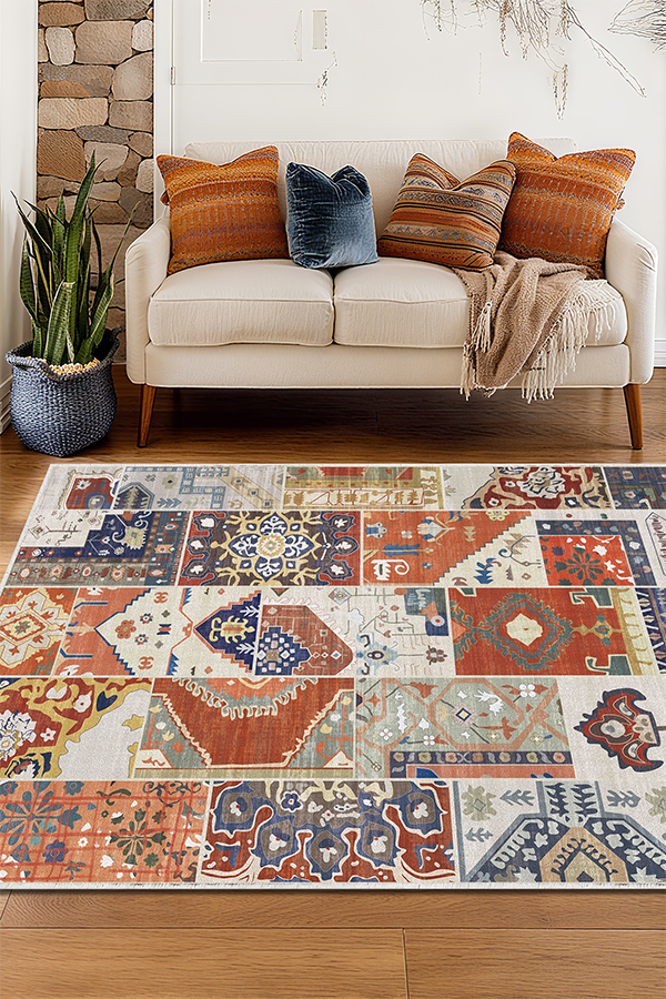 Artistic Colorful Pattern Area Rug, Mid-Century Modern, Rugsfun