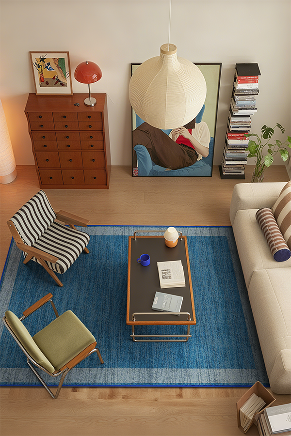 Non-Slip Blue Elegant Area Rug, Retro, Rugsfun