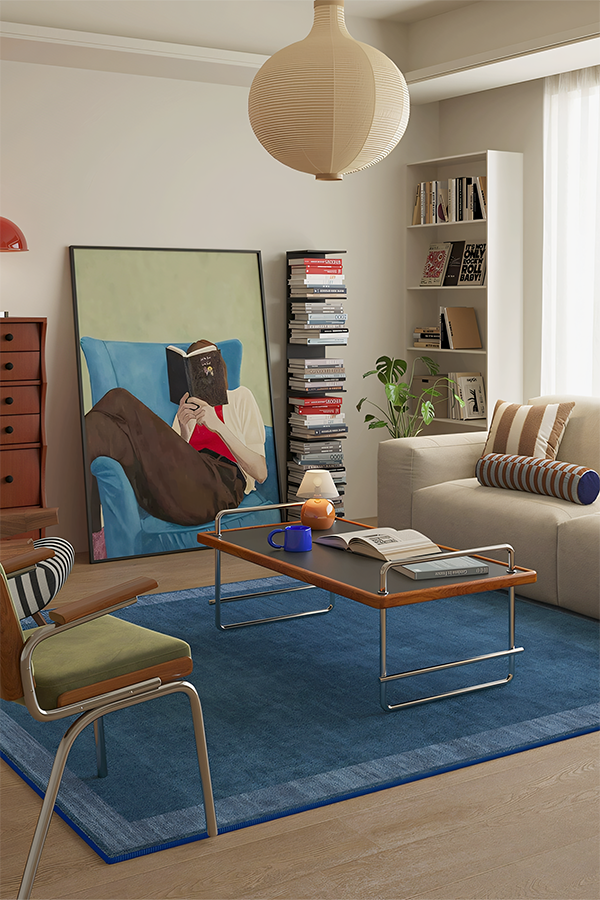 Non-Slip Blue Elegant Area Rug, Retro, Rugsfun