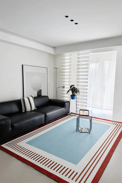 Waterproof Light Blue Stripe Area Rug, Modern Geometric, Rugsfun