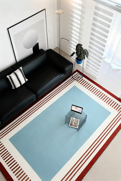 Waterproof Light Blue Stripe Area Rug, Modern Geometric, Rugsfun