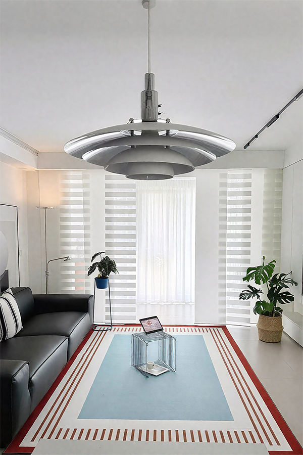 Waterproof Light Blue Stripe Area Rug, Modern Geometric, Rugsfun